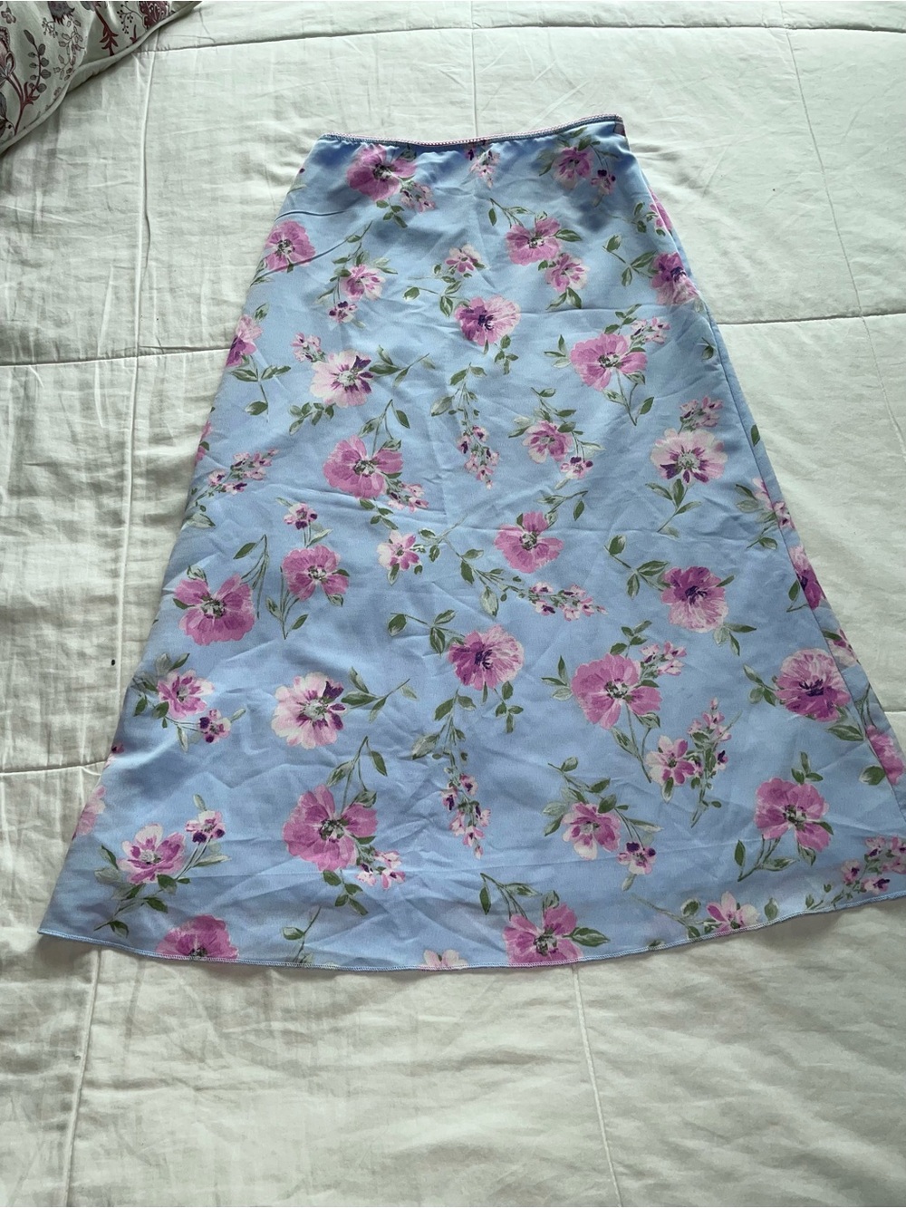 Y2K Baby Blue Floral Slip Skirt XS 0 Fairycore Ethereal Whimsical Romantic Boho